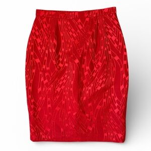 Vintage Louis Feraud Jacquard Red Midi Skirt Size 8